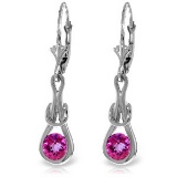 1.3 CTW 14K Solid White Gold Leverback Earrings Natural Pink Topaz
