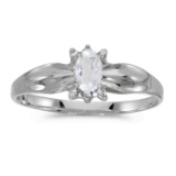 Certified 10k White Gold Oval White Topaz And Diamond Ring 0.24 CTW