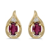 Certified 14k Yellow Gold Oval Rhodolite Garnet And Diamond Earrings 1 CTW