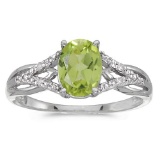 Certified 14k White Gold Oval Peridot And Diamond Ring
