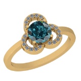 1.22 Ctw Treated Fancy Blue And White Diamond I1/I2 14K Yellow Gold Vintage Ring