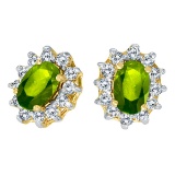 Certified 14k Yellow Gold Oval Peridot and .25 total CTW Diamond Earrings 1.05 CTW
