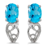 Certified 10k White Gold Oval Blue Topaz And Diamond Earrings 0.81 CTW
