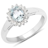 0.89 CTW Genuine Aquamarine and White Zircon .925 Sterling Silver Ring
