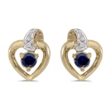 Certified 10k Yellow Gold Round Sapphire And Diamond Heart Earrings 0.19 CTW