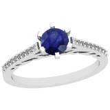 0.66 Ctw Blue Sapphire And Diamond I2/I3 14K White Gold Vintage Style Ring