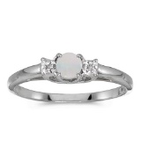 Certified 10k White Gold Round Opal And Diamond Ring
