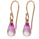 14K Solid Rose Gold Fish Hook Earrings with Pink Topaz