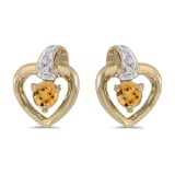 Certified 14k Yellow Gold Round Citrine And Diamond Heart Earrings 0.17 CTW
