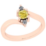 0.57 Ct GIA Certified Natural Fancy Yellow Diamond And White Diamond 14K Rose Gold vintage Style Rin