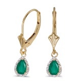 Certified 14k Yellow Gold Pear Emerald And Diamond Leverback Earrings