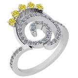 0.96 Ctw I2/I3 Treated Fancy Yellow And White Diamond 14K White Gold Engagement Halo Ring