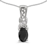 Certified 14k White Gold Oval Onyx And Diamond Pendant