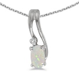 Certified 14k White Gold Oval Opal And Diamond Wave Pendant