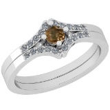 0.25 Ct Natural Yellow Diamond I2/I3And White Diamond I2/I3 18k White Gold Vintage Style Ring