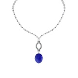 13.71 Ctw SI2/I1 Tanzanite And Diamond 14k White Gold Victorian Style Necklace