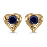 Certified 10k Yellow Gold Round Sapphire Heart Earrings 0.18 CTW