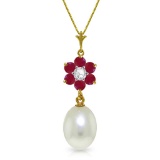4.53 Carat 14K Solid Gold Necklace Natural pearl, Ruby Diamond