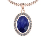 2.86 Ctw Blue Sapphire And Diamond I2/I3 14K Rose Gold Pendant