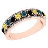 1.42 Ctw I2/I3 Treated Fancy Multi Diamond 10K Rose Gold Men's Style Wedding Band Ring