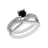 1.10 Ctw I2/I3 Treated Fancy Black And White Diamond 14K White Gold Engagement Ring