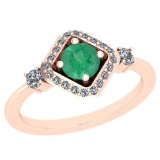 0.70 Ctw Emerald And Diamond I2/I3 14K Rose Gold Vintage Style Ring
