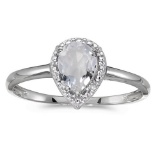 Certified 10k White Gold Pear White Topaz And Diamond Ring