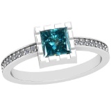 0.77 Ctw I2/I3 Treated Fancy Blue And White Diamond Platinum Ring