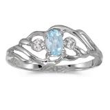Certified 14k White Gold Oval Aquamarine And Diamond Ring
