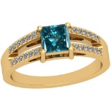 0.97 Ctw I2/I3 Treated Fancy Blue And White Diamond Platinum 14K Yellow Gold Plated Ring