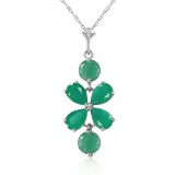 3.15 CTW 14K Solid White Gold Delicate Leaf Emerald Necklace