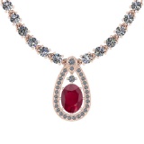 20.93 Ctw I2/I3 Ruby And Diamond 14K Rose Gold Necklace