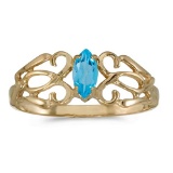 Certified 10k Yellow Gold Marquise Blue Topaz Filagree Ring