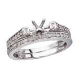 Certified 14K White Gold Baguette Diamond Bridal Ring Set 0.39 CTW