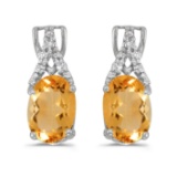 Certified 14k White Gold Oval Citrine And Diamond Earrings