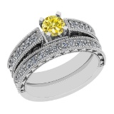 1.17 Ctw I2/I3 Treated Fancy Yellow And White Diamond 14K White Gold Bridal Wedding Ring
