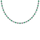 3.48 Ctw SI2/I1 Emerald And Diamond 14K White Gold Necklace