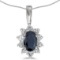 Certified 10k White Gold Oval Sapphire And Diamond Pendant