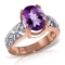 14K Solid Rose Gold Ring withNatural Diamonds & Purple Amethyst
