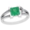 1.28 Ctw Emerald And Diamond I2/I3 14K White Gold Vintage Style Ring