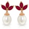 14K Solid Rose Gold Dangling Earrings with pearls & Rubies