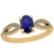 0.64 Ctw Blue Sapphire And Diamond I2/I3 14K Yellow Gold Vintage Style Ring