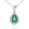 Certified 14k White Gold Emerald and Diamond Drop Pendant