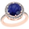 3.99 Ctw Blue Sapphire And Diamond I2/I3 14K Rose Gold Vintage Style Ring