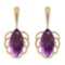 Certified 17.00 Ctw I2/I3 Amethyst And Diamond 14K Yellow Gold Dangling Earrings