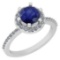 1.52 Ctw VS/SI1 Blue Sapphire And Diamond 14K White Gold Engagement Halo Ring