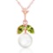14K Solid Rose Gold Necklace with Natural pearl & Peridot