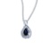 Certified 14k White Gold Pear Sapphire and Diamond Pendant
