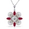 6.3 Carat 14K Solid White Gold Necklace Ruby pearl