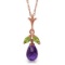 14K Solid Rose Gold Necklace with Purple Amethyst & Peridots